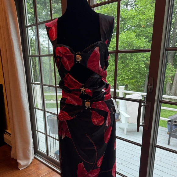 Dresses & Skirts - Elegant Black and Red Floral Dress
